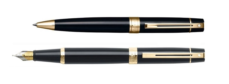 9325 Zestaw (pióro wieczne i długopis) Sheaffer kolekcja 300, czarne, wykończenia w kolorze złotym