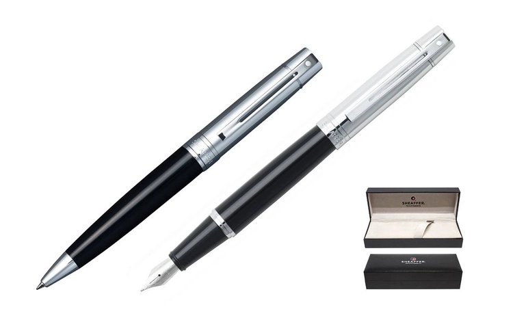9314 Zestaw (pióro wieczne i długopis) Sheaffer kolekcja 300, czarne, wykończenia chromowane