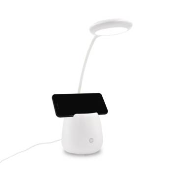 Lampka na biurko, głośnik bezprzewodowy 3W, stojak na telefon, pojemnik na przybory do pisania | Asar, biały V0188-02