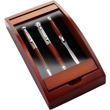 Zestaw piśmienny, długopis, pióro wieczne i nóż do otwierania listów, drewno V1265-17