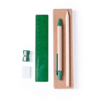 Zestaw szkolny, piórnik, ołówek, długopis, linijka, gumka i temperówka | Tobias, zielony V7869-06